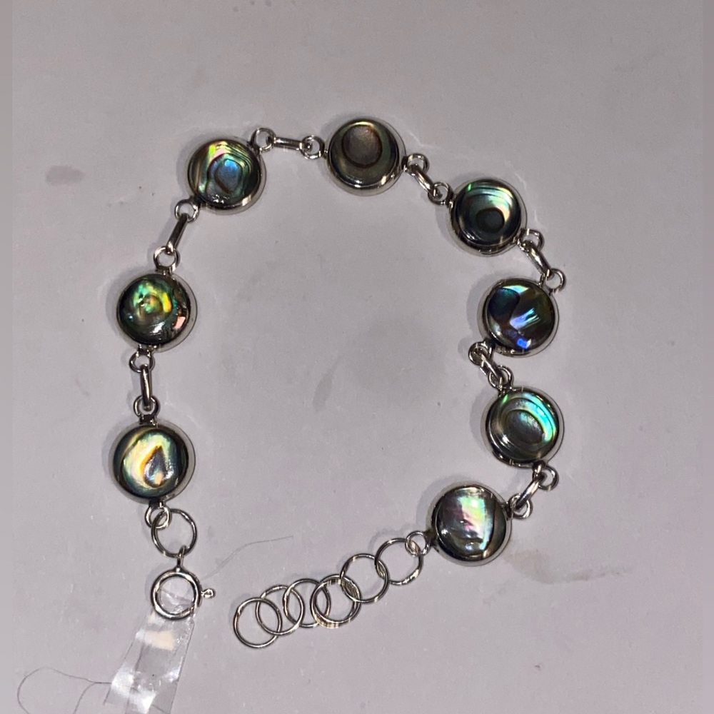 New sterling silver 925 abalone/mother of Pearl bracelet 7” adjustable